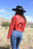 1980s Cherry Red Suede Leather Jacket medium
