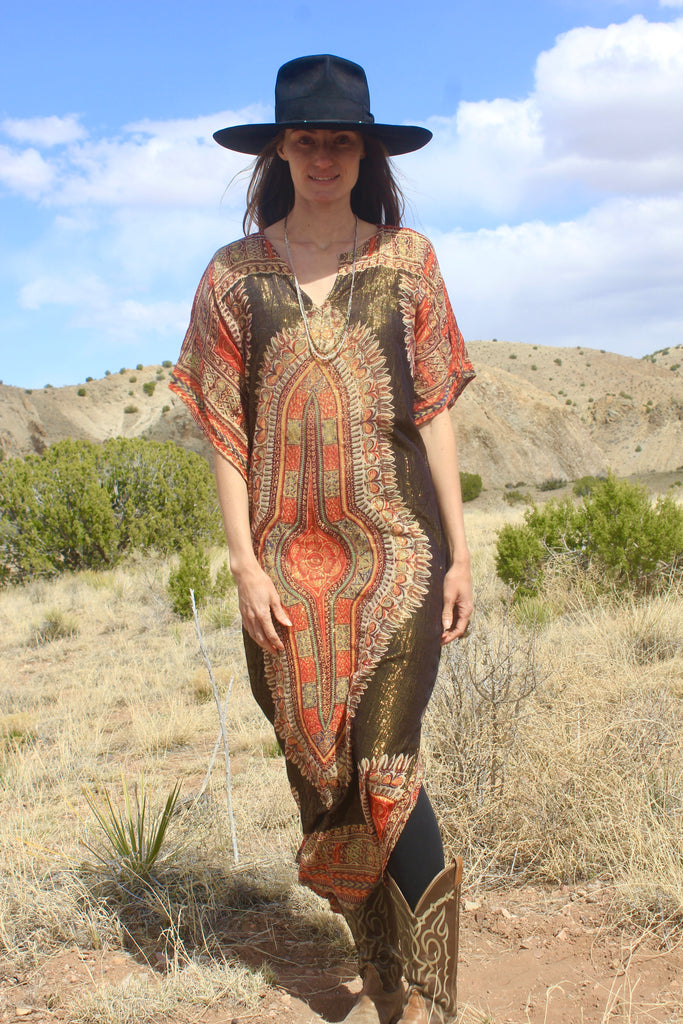 RESERVED “The Luxe Dashiki” RARE 1970s Gauzy Metallic Thread Dashiki Caftan