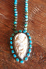 Tibetan Silver, Turquoise and Hand Carved Bone Buffalo Necklace