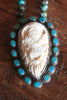 Tibetan Silver, Turquoise and Hand Carved Bone Buffalo Necklace