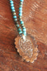 Tibetan Silver, Turquoise and Hand Carved Bone Buffalo Necklace