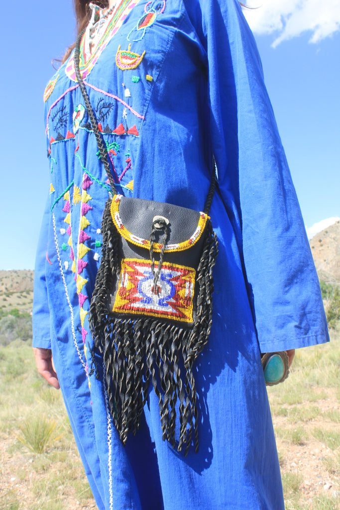 Vintage Native American Hand beaded Fringe Bag