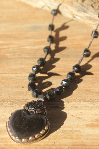 “Sacred Heart Noir” Hand Carved Bone Heart Necklace