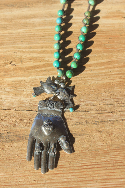 Tara Gasparian Turquoise Silver Plate “Ex Voto” Birds and Hands