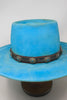 Size 7 1/8 Hand Dyed Turquoise Lone Hawk Hat with Vintage Navajo Sterling
