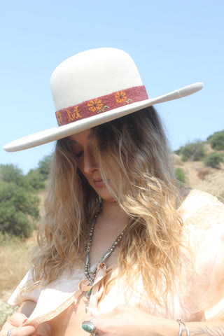 “M” Pure Beaver Lone Hawk WIDE Brim with Antique Native American Hand Beaded Bamd