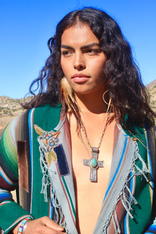 Xtra Large Signed Navajo Sterling Large Cross with Turquoise