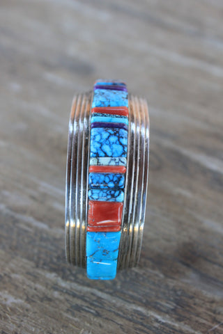 Gorgeous signed Navajo Inlay Sterling Cuff