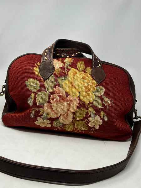 Honeywood Original Handmade Overnighter Needlepoint Deerskin Bag