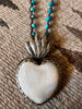 "Sacred Heart" Hand Carved Bone and Turquoise Necklace