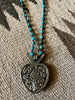 "Sacred Heart" Hand Carved Bone and Turquoise Necklace