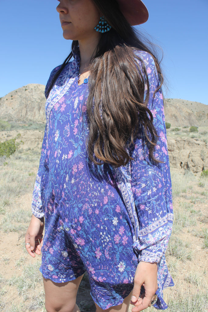"Oh Calcutta" 1970s Gauzy Indian Mini-Dress with Metallic Thread