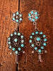 Navajo L James Signed Turquoise and Sterling Squash Blossom Earrings