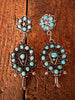 Navajo L James Signed Turquoise and Sterling Squash Blossom Earrings