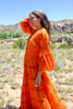 Tangerine Dream" Festive and Vibrant Vintage Mexican Pintucked Maxi Dress