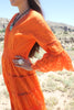 Tangerine Dream" Festive and Vibrant Vintage Mexican Pintucked Maxi Dress