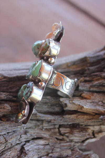Long Handmade Turquoise and Tibetan Silver Ring – Honeywood