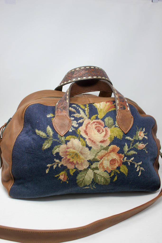 Indigo Floral Needlepoint Honeywood Overnighter Bag One 0f A Kind And Handmade.