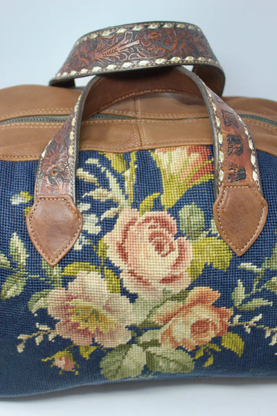 Indigo Floral Needlepoint Honeywood Overnighter Bag One 0f A Kind And