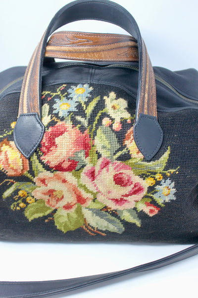 Indigo Floral Needlepoint Honeywood Overnighter Bag One 0f A Kind And