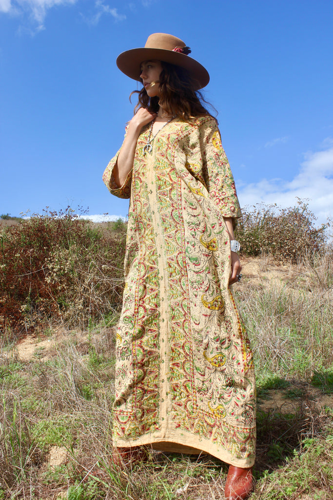 RARE Vintage Indian Block Print Kaftan 1960s/70s. Handwoven Cotton