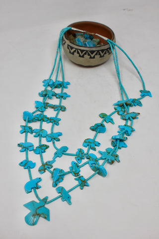 Vintage Three Strand Native American Turquoise Fetish Necklace