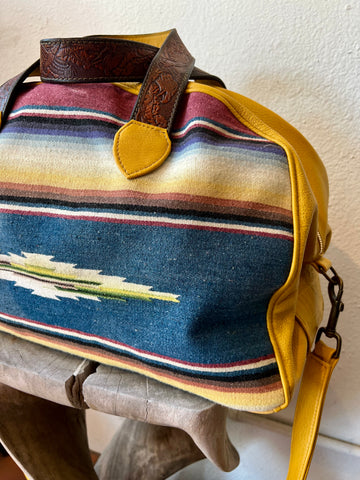SALE Honeywood Handmade Deerskin Overnighter Antique Mexican Saltillo Weaving