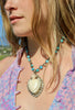 Hand Carved Sacred Heart Turquoise and Tibetan Silver Necklace