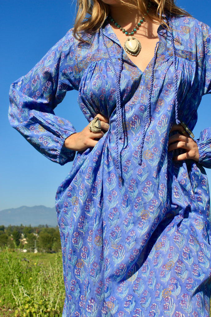 SALE One of A Kind Hand Block Printed Gauzy Indian Cotton Dress by "Love My Sunshine"