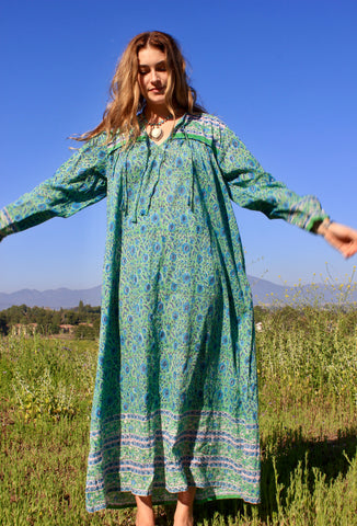 Gauzy Indian Love My Sunshine Indian Hand Block Printed Maxi Dress