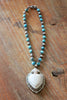 Hand Carved Sacred Heart Turquoise and Tibetan Silver Necklace