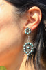 Navajo L James Signed Turquoise and Sterling Squash Blossom Earrings