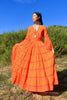Tangerine Dream" Festive and Vibrant Vintage Mexican Pintucked Maxi Dress