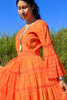Tangerine Dream" Festive and Vibrant Vintage Mexican Pintucked Maxi Dress