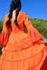 Tangerine Dream" Festive and Vibrant Vintage Mexican Pintucked Maxi Dress