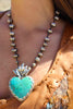 "Mi Corazon" Chrysocola Sacred Heart and Hand Tied African Beads