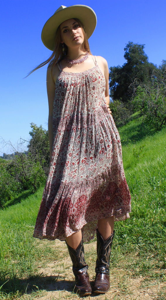 "Dusty Rose" 1970s Indian Gauze Dress
