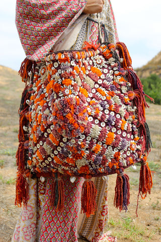 Stunning Cowry Shell Natural Dyed Middle Eastern Saddle Bag