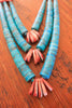 Old Pawn Santo Domingo Kingman Turquoise and Spiny Oyster Necklace From The Calamity Pass Collection