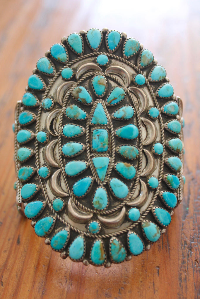 STUNNING Old Pawn Native American Turquoise Cluster Cuff