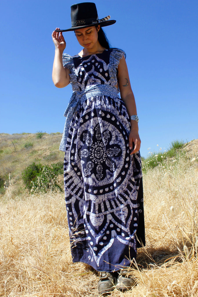 "Indigo Batik" Honeywood Original One-of-A-Kind Pinafore Dress