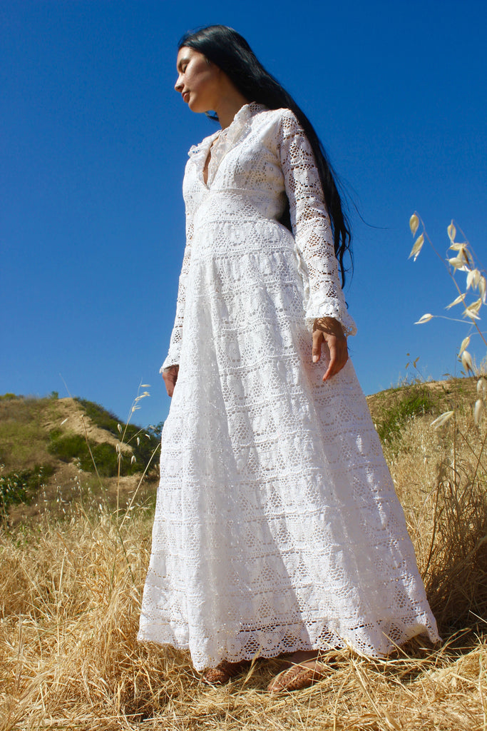 "Oaxacan Vows" 1970s Vintage Crochet Mexican Wedding Dress
