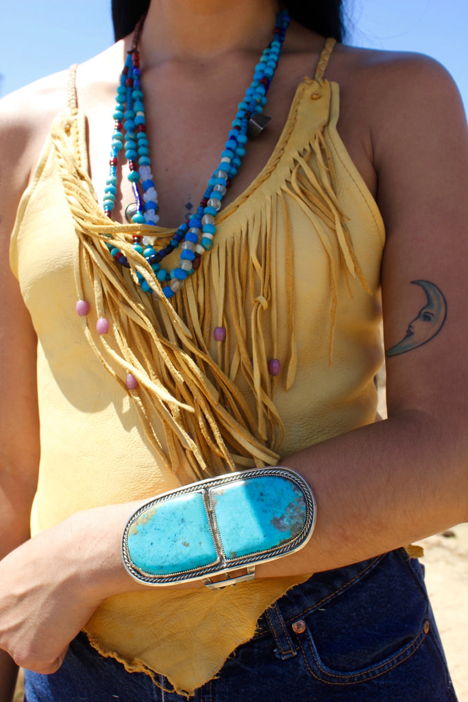 HUGE Navajo Sterling and Turquoise Cuff Artist Signed