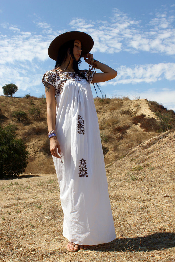 Earthy Oaxacan Beauty 1970s Hand Embroidered Maxi Dress