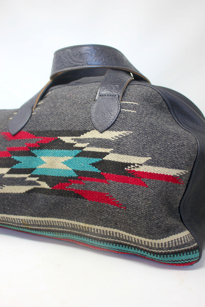 Antique Chimayo Textile Handmade Honeywood Overnighter Bag