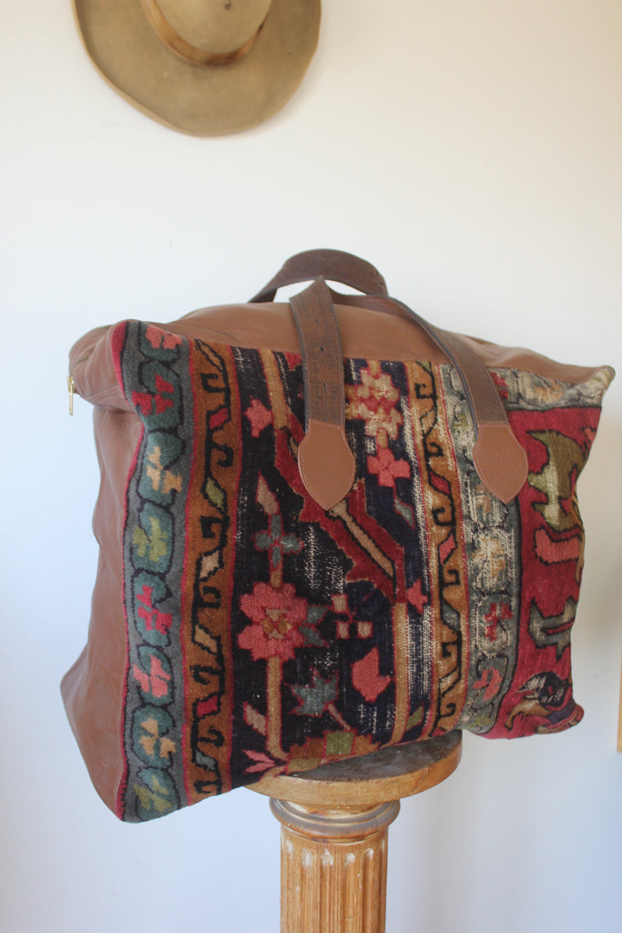 "TAOS LUXE"  Giant Honeywood Handmade Antique Carpet Bag