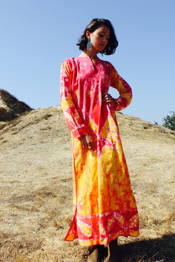 RARE and Divine 1970s Batik Indian Maxi Dress