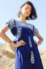 1970s Classic Navy and White Hand Embroidered Oaxacan Maxi Dress