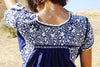 1970s Classic Navy and White Hand Embroidered Oaxacan Maxi Dress