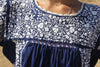 1970s Classic Navy and White Hand Embroidered Oaxacan Maxi Dress